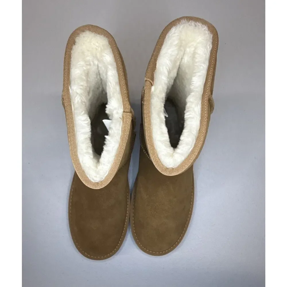 Bruno Marc Men’s Winter Shorty Suede Boots Faux Fur Lining Chestnut Size 8.5